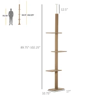 PawHut Floor-to-Ceiling Cat Tree Cat Climbing Tower with Sisal-Covered Scratching Posts Natural Cat Tree Activity Center for Kittens Cat Tower Furniture, Brown(m-3)