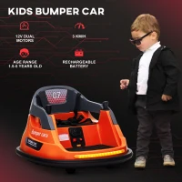 Aosom Bumper Car 12V 360° Rotation Electric Car for Kids, with Remote, Safety Belt, Lights, Music, for 1.5-5 Years Old, Orange(m-9)