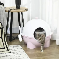 PawHut Hooded Cat Litter Box, Large Kitty Litter Pan with Lid, Scoop, Leaking Sand Pedal, Top Handle, Light Pink(m-7)