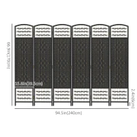 HOMCOM 6 Panel Folding Room Divider, Portable Privacy Screen, Wave Fiber Room Partition for Home Office, Black(m-3)