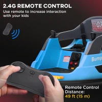 Aosom Bumper Car 12V 360° Rotation Electric Car for Kids, with Remote, Safety Belt, Lights, Music, for 1.5-5 Years Old, Blue(m-6)
