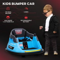 Aosom Bumper Car 12V 360° Rotation Electric Car for Kids, with Remote, Safety Belt, Lights, Music, for 1.5-5 Years Old, Blue(m-8)