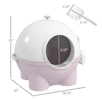 PawHut Hooded Cat Litter Box, Large Kitty Litter Pan with Lid, Scoop, Leaking Sand Pedal, Top Handle, Light Pink(m-3)