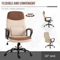 Vinsetto Massage Office Chair, Swivel Chair with 2-Point Vibration Lumbar, USB Power and Adjustable Height, Brown and Beige(m-6)
