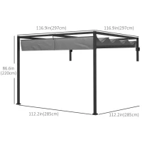 Outsunny 10' x 10' Lean To Pergola, Metal Pergola with Retractable Roof for Grill, Garden, Patio, Deck(m-3)