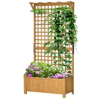 OutsunnyWood Planter with Trellis for Vine Climbing, Raised Garden Bed, Privacy Screen for Backyard, Patio, Yellow(m-1)