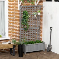 Outsunny Wood Planter with Trellis for Vine Climbing, Raised Garden Bed, Privacy Screen for Backyard, Patio, Dark Gray(m-9)