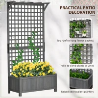 Outsunny Wood Planter with Trellis for Vine Climbing, Raised Garden Bed, Privacy Screen for Backyard, Patio, Dark Gray(m-4)