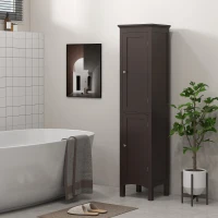 kleankin Tall Bathroom Cabinet, Freestanding Storage Organizer with Adjustable Shelves and Cupboards, 15" x 13" x 63", Dark Brown(m-1)