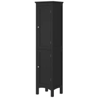 kleankin Tall Bathroom Cabinet, Freestanding Storage Organizer with Adjustable Shelves and Cupboards, 15" x 13" x 63", Black(m-2)