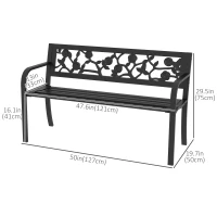 Outsunny 50" Outdoor Bench, Metal Frame Patio Loveseat with Floral Pattern Backrest, Cured Armrest, for Conservatory, Garden, Poolside, Deck, Black(m-3)
