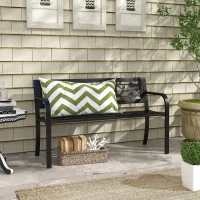 Outsunny 50" Outdoor Bench, Metal Frame Patio Loveseat with Floral Pattern Backrest, Cured Armrest, for Conservatory, Garden, Poolside, Deck, Black(m-1)