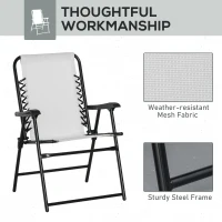 Outsunny 2 Pieces Outdoor Folding Chair Set, Portable Capimg Chairs with Armrest for Patio, Pool, Beach, Cream White(m-6)