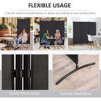 HOMCOM 6' 3 Panel Room Divider, Double Hinged Folding Wall Divider, Indoor Privacy Screen for Home Office, Black(m-6)