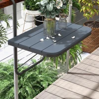 Outsunny Outdoor Hanging Table, Adjustable Balcony Railing Table, Aluminum Mounting Wall Desk Rack, Foldable Outdoor Flower Stand Serving Table Rectangle, Black(m-7)