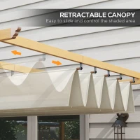 Outsunny 10'x13' Retractable Pergola Canopy, Wood Grain Aluminum, Outdoor Sun Shade for Patio, Garden, Cream White(m-3)