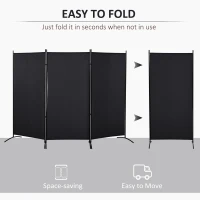 HOMCOM 6' 3 Panel Room Divider, Double Hinged Folding Wall Divider, Indoor Privacy Screen for Home Office,  Charcoal Grey(m-4)