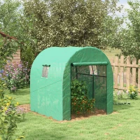 Outsunny Tunnel Greenhouse Walk-in Green House with UV-resistant PE Cover, Doors and Mesh Windows, 6' x 6' x 6.6', Green(m-1)