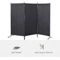 HOMCOM 6' 3 Panel Room Divider, Double Hinged Folding Wall Divider, Indoor Privacy Screen for Home Office,  Charcoal Grey(m-9)