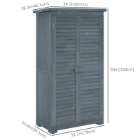 Outsunny Outdoor Garden Shed, Wooden Tool Storage Shed, 3-Tier Shelves, Asphalt Roof, Shutter Doors, 34.3" x 18.3" x 63", Grey(m-3)