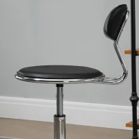 HOMCOM Faux Leather Salon Stool, Height Adjustable Rolling Stool with Footrest Ring, Back and Wheels for Beauty, Tattoo, Black(m-10)