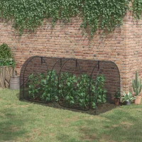 Outsunny 8' x 4' Crop Cage, Garden Plant Protector, with 2 Zippered Doors and 6 Ground Stakes, for Garden, Yard, Lawn, Black(m-1)