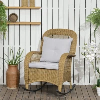 Outsunny Rattan Rocking Chair w/ Cushion, Garden Porch Furniturew, Light Grey(m-1)