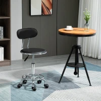HOMCOM Faux Leather Salon Stool, Height Adjustable Rolling Stool with Footrest Ring, Back and Wheels for Beauty, Tattoo, Black(m-1)