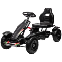 Aosom Pedal Go Kart for Kids, Pedal Car with Adjustable Bucket, Handbrake, 4 Rubber Wheels Powered Ride, Black(m-2)