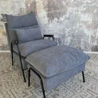 HOMCOM Accent Chair with Ottoman, Reclining Comfy Chair with Adjustable Backrest, Steel Frame and Pillow for Living Room, Bedroom, Light Gray(m-12)