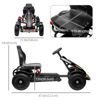 Aosom Pedal Go Kart for Kids, Pedal Car with Adjustable Bucket, Handbrake, 4 Rubber Wheels Powered Ride, Black(m-3)