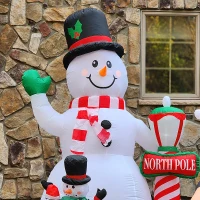 HOMCOM 8ft Christmas Inflatables Outdoor Decorations Snowman with North Pole Sign, Blow-Up Yard Christmas Decor with LED Rotating Colorful Lights Display(m-12)