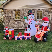 Outsunny 8ft Christmas Inflatables Outdoor Decorations Train with Santa Claus, Snowman, Penguin and Gift Boxes, Blow-Up LED Yard Christmas Decor for Lawn Garden Party(m-12)