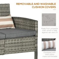 Outsunny 3-Seater Wicker Sofa, PE Rattan Outdoor Couch Conversation Furniture with Removable Cushions for Patio, Garden, Grey(m-6)