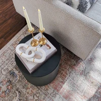 HOMCOM Lightweight Accent Table with Concrete Finish Round Side Table, Dark Gray(m-12)