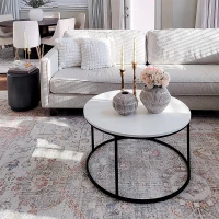 HOMCOM Round Coffee Table, 32 in Modern Center Table with Black Metal Frame, Coffee Tables for Living Room, White(m-12)