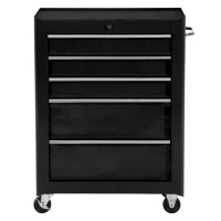 HOMCOM 5-Drawer Rolling Tool Cabinet on Wheels, Lockable Tool Chest, Tool Organizer for Garage, Factory and Workshop, Black(m-2)