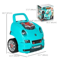 Qaba Mechanic Kids Truck Engine Toy Set, Car Service Play Set, Teal(m-3)