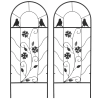 Outsunny 2 Pack Outdoor Metal Garden Trellis, Birds and Leaves Grid Panels for Roses, Vine Flower, Cucumber, Clematis, 39" Tall(m-2)