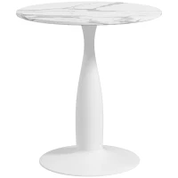 HOMCOM Round Dining Table, Modern Dining Room Table with Faux Marbled Top, Steel Base, Space Saving Small Kitchen Table, White(m-2)