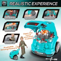 Qaba Mechanic Kids Truck Engine Toy Set, Car Service Play Set, Teal(m-4)