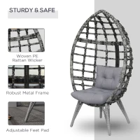 Outsunny Outdoor Egg Chair with Soft Cushion, Patio PE Rattan Wicker Balcony Chair with Height Adjustable Knob, 352lbs Capacity, for Backyard, Garden, Balcony, Lawn, Light Grey(m-4)