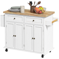 HOMCOM Modern Rolling Kitchen Island Cart with Spice Rack, Distressed White