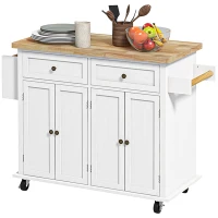 HOMCOM Modern Rolling Kitchen Island Cart with Spice Rack, Distressed White(m-1)