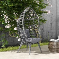 Outsunny Outdoor Egg Chair with Soft Cushion, Patio PE Rattan Wicker Balcony Chair with Height Adjustable Knob, 352lbs Capacity, for Backyard, Garden, Balcony, Lawn, Light Grey(m-1)