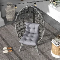 Outsunny Outdoor Egg Chair with Soft Cushion, Patio PE Rattan Wicker Balcony Chair with Height Adjustable Knob, 352lbs Capacity, for Backyard, Garden, Balcony, Lawn, Light Grey(m-7)
