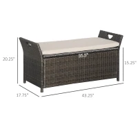 Outsunny 2-In-1 Outdoor PE Rattan Storage Bench, 29 Gallon Patio Wicker Furniture, Basket Box with Handles and Cushion Cream(m-3)