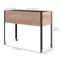 Outsunny Wooden Elevated Planter Box, Raised Garden Bed with Wheels, Metal Legs, Drainage Holes and Bed Liner(m-3)