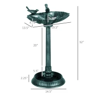 Outsunny 32" Antique Bird Bath Decorative Birdbath Bird Feeder Bowl with Planter Pedestal and Bird Statues, Verdigris(m-3)