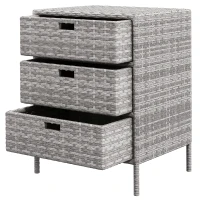 Outsunny Patio PE Rattan Storage Cabinet, Wicker Pool Cabinet Organizer, Outdoor Towel Rack for Pool with 3 Drawers, Gray(m-1)